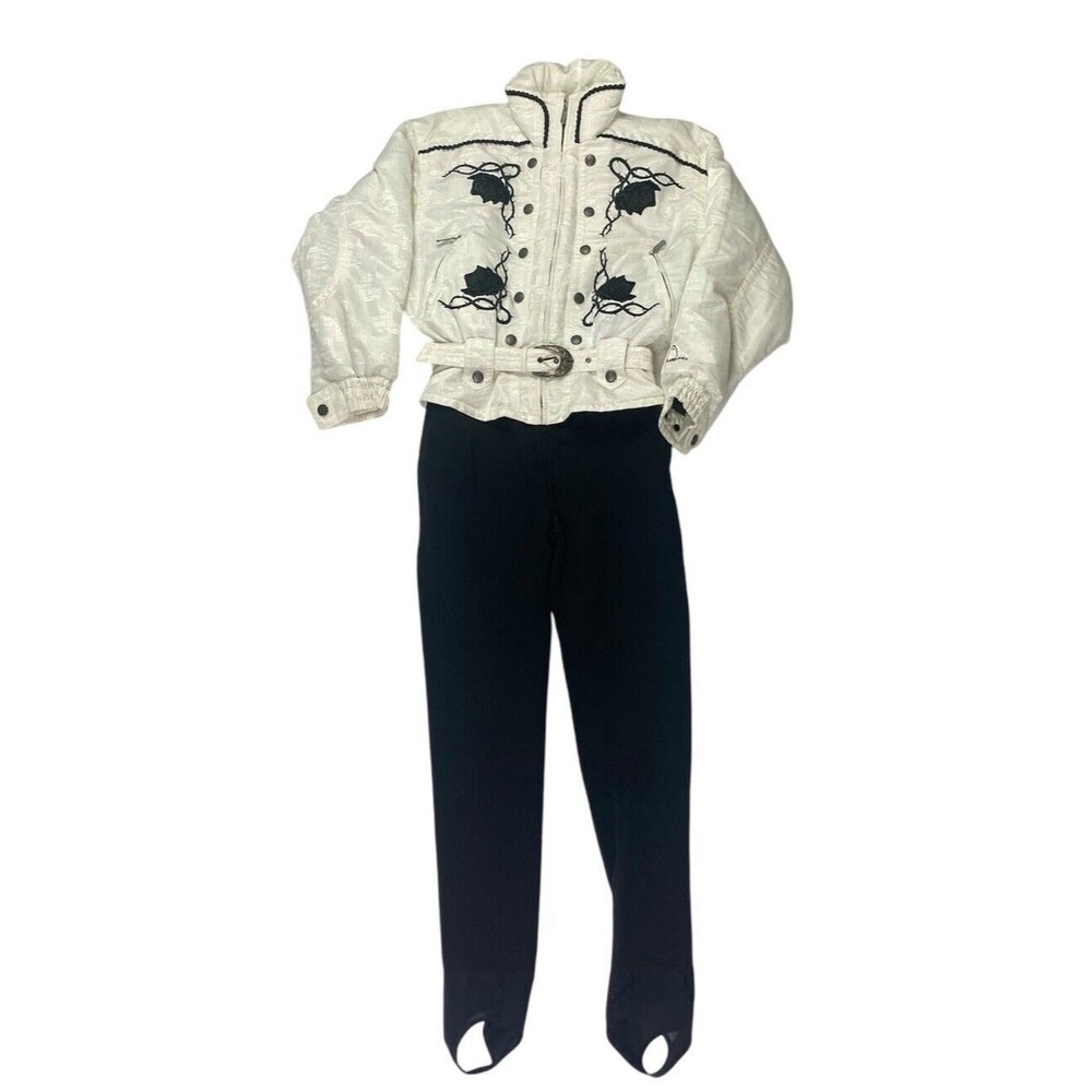 Head Skiwear Snowsuit Jumpsuit Womens 8 White Black Outdoor Floral Embroidered